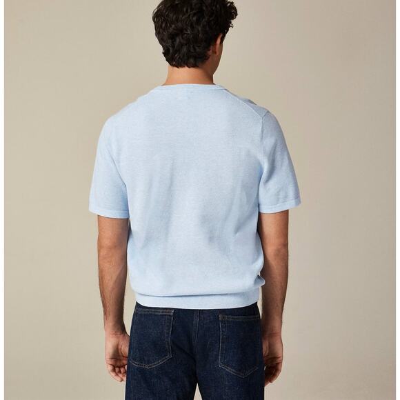 J.Crew Knit Short-Sleeve Cotton Piqué-Stitch Sweater Men XL Heather Sky Pullover - Picture 2 of 9